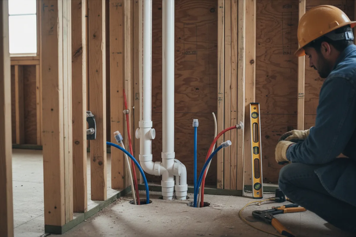 Drain and supply rough-in during Sump Pump Repair in Potomac